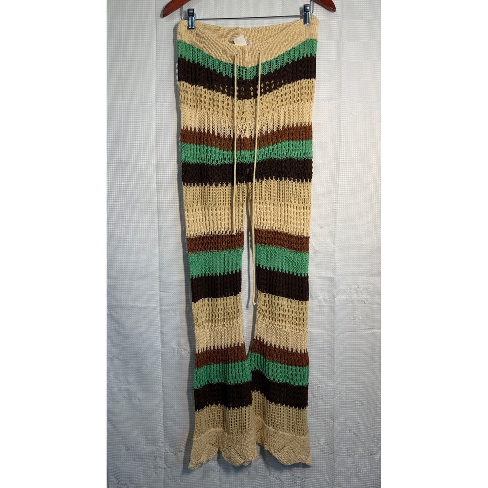 Earthbound Trading Co Crochet‎ Knit Pants XL Multicolor Striped Flare Leg